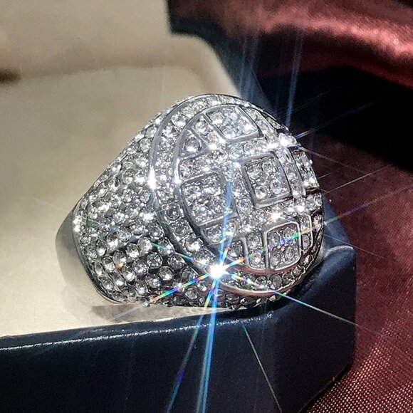 Fashion Luxury Full Crystal Zircon 925 Silver Plated Ring for Men,UNVN12073 - Picture 3 of 9